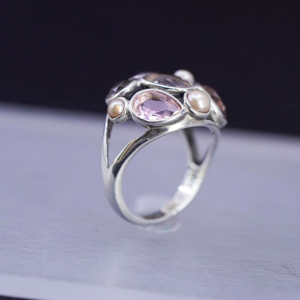 SILPADA 925 Sterling Silver Sweet Embrace Pink Glass and Pearl R2442 Size 8.5